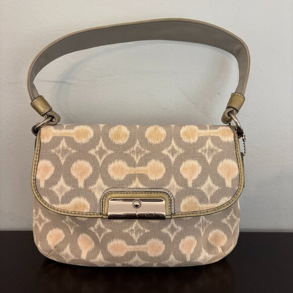 Coach Kristen Op Art Gray Pink Ikat Gold Patent Leather Mini Bag - Picture 1 of 9
